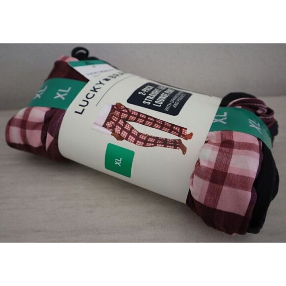 Lucky Brand Women's Sz XL Black/Pink Plaid Straight Leg Lounge Pants, 2-Pack - Picture 5 of 11